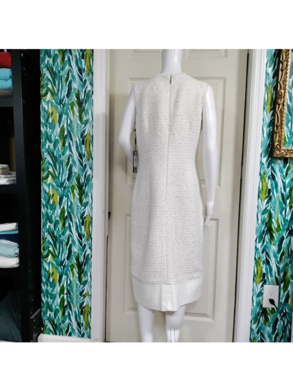 NWT Karl Lagerfield Paris Tweed Preppy Formal Shift Dress White Womens Size 10 - Picture 5 of 15